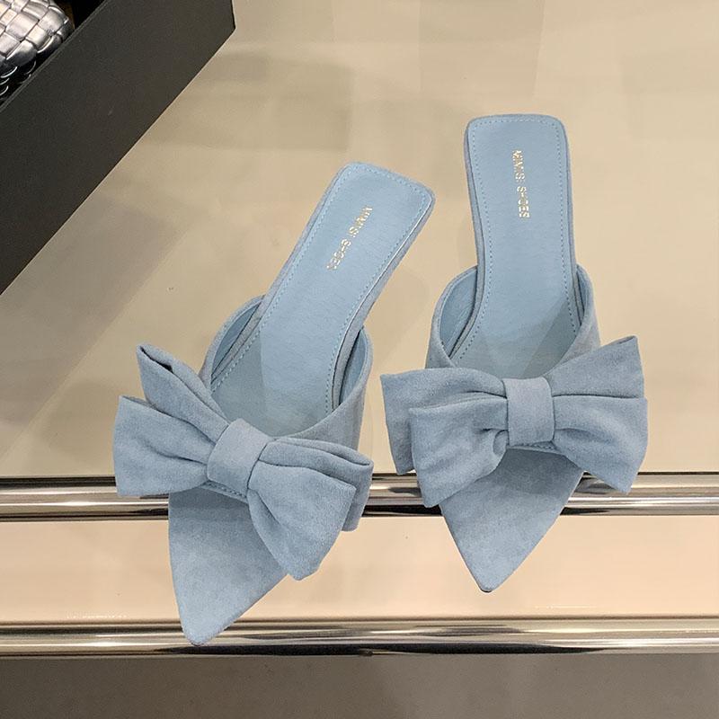 

Мода Мода Туфли-шлепанцы на низком каблуке с бантом-бабочкой для женщин Женские шлепанцы Сандалии с острым носком Обувь Женские туфли-шлепанцы на каблуке 35 синий