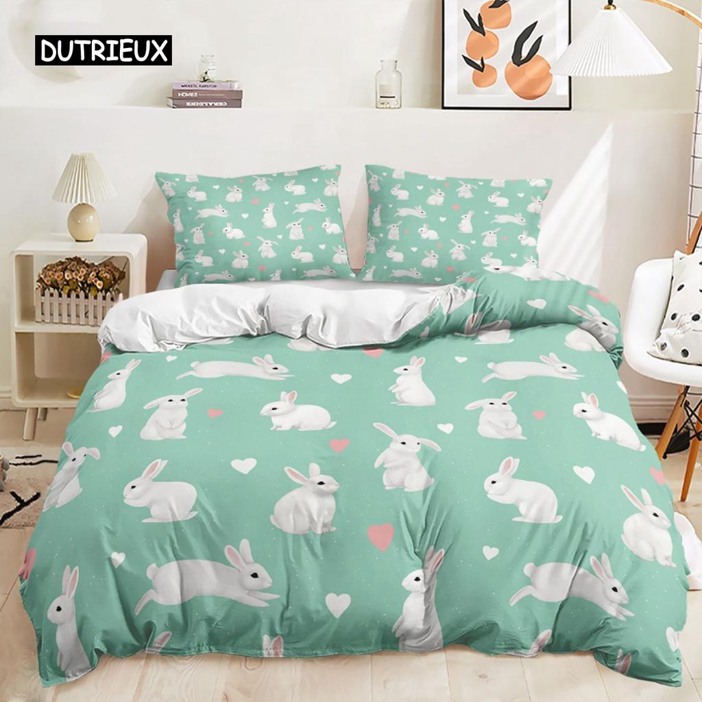 Cartoon Rabbit Duvet Cover Easter Bunny Bedding Set Cute For Kids Teens Girls Bedroom Decoration Duvet Cover Easter Gift Friends