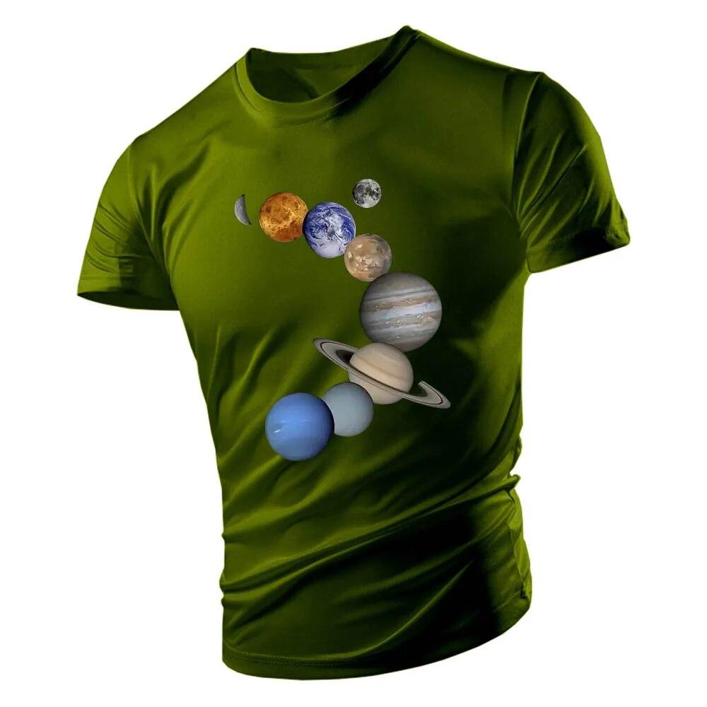2023 Adult Men's Crewneck T-shirt Summer Casual Sports Loose Quick Drying Short Sleeve Fashion Nine Planets Print Youth Trend