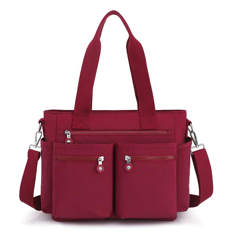 Women's Solid Color Multi-Pocket Tote Bag, Large Capacity Lightweight Crossbody Shoulder Bag, Casual Satchel Handbag for Work Travel