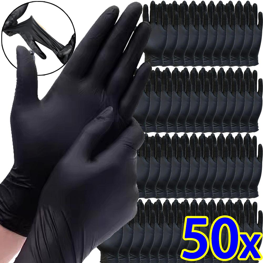 50/2x Black Gloves Thickened Black Nitrile Gloves for Cleaning Hairdressing Waterproof Dishwashing Tattoo Gloves Kitchen Tools