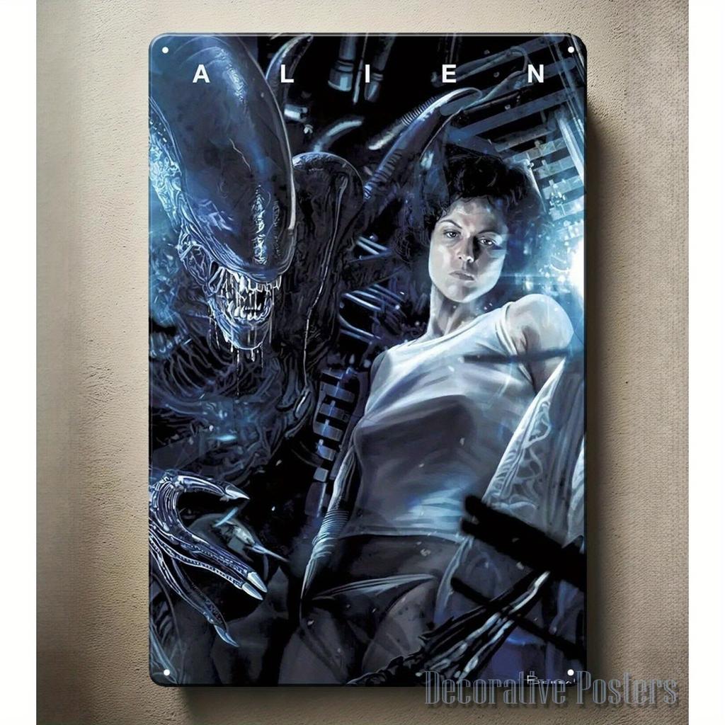 Alien Movie Metal Poster Xenomorph Ellen Ripley Retro SciFi Decor HeavyDuty Iron Tin Sign Plate ( ) Alien Film Art