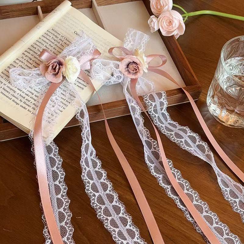 Fermaglio per Capelli con Nappa e Fiocco in Perline e Nastro Francese per Bambine – Doppia Pinza Intrecciata Stile Balletto