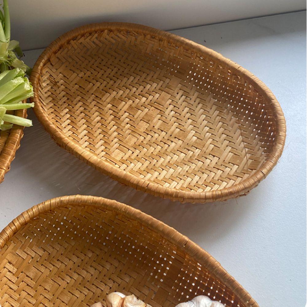 Oval Shape Rattan Storage Basket Wicker Material Fruit Display Basket  Kitchen Use