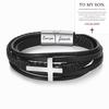 Europäisches und amerikanisches Edelstahl-Kreuz-Modearmband, personalisiertes mehrschichtiges gewebtes Herren-Lederarmband