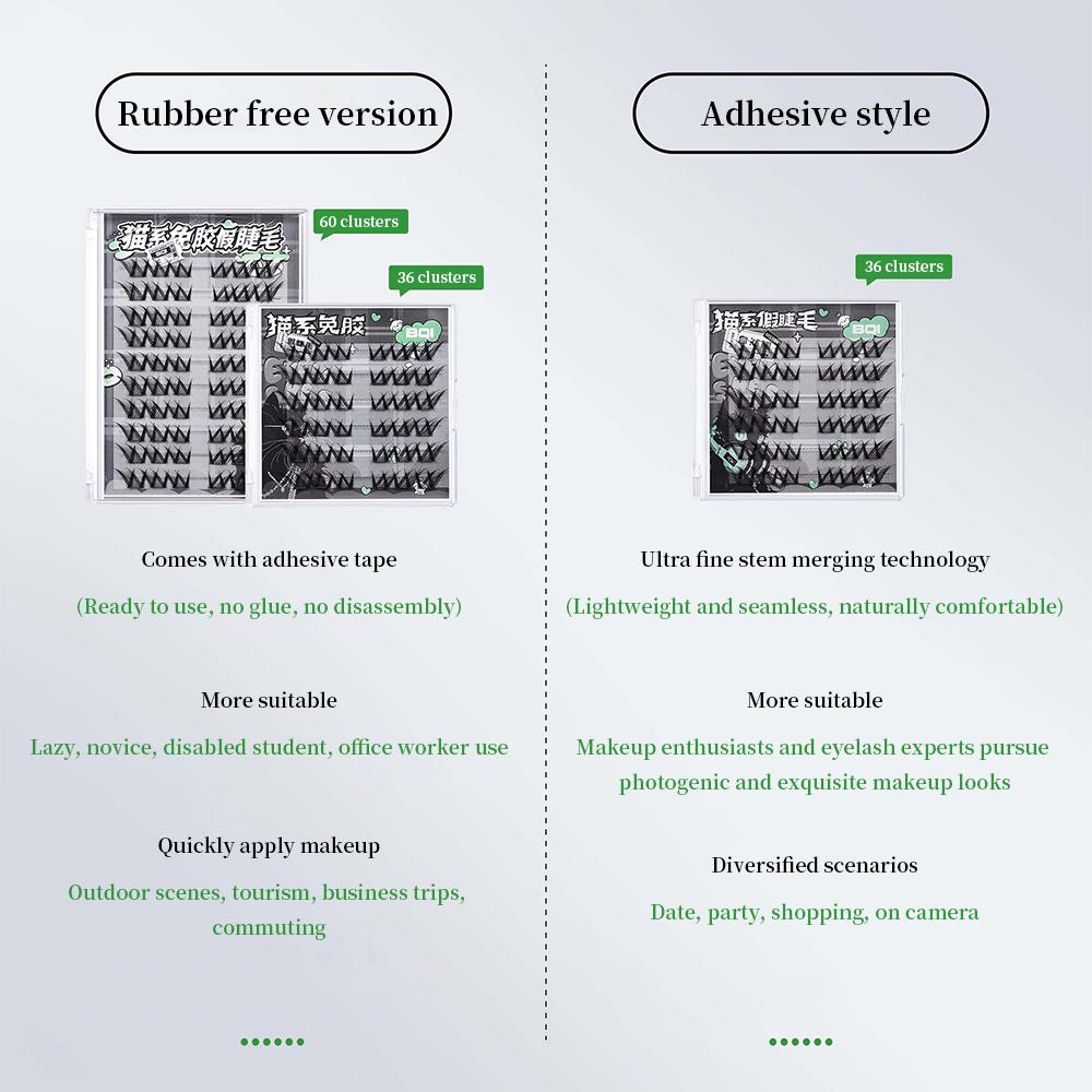 BQI Wimpern im Katzen-Stil ohne Kleber, natürliche, selbstklebende Wimpern, wiederverwendbare Wimpern, 10–15 mm, segmentierte Wimpern mit großer Kapazität