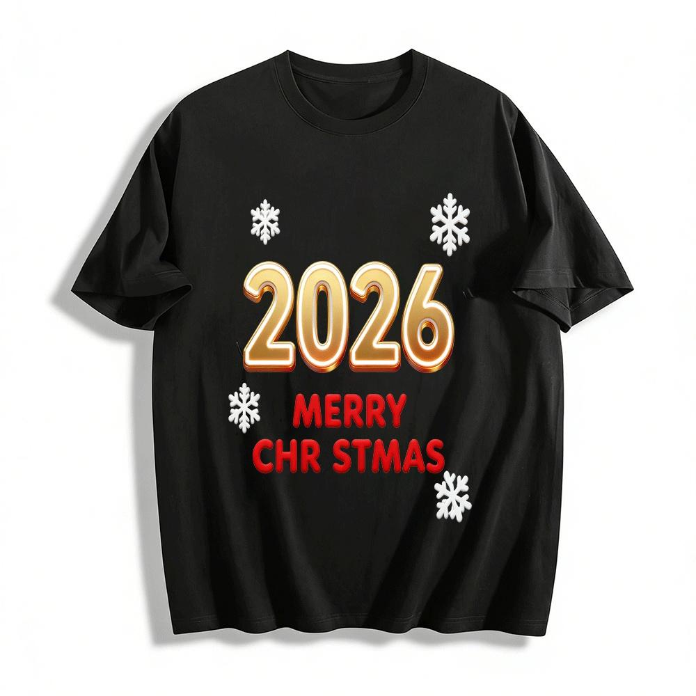 2026 Merry Christmas Print Casual Crewneck Sweatshirt Pure cotton T-shirt XXS