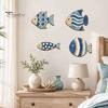 Living Room Wall Art Decor 4Pcs/Set Wooden Fish Decor, Coastal Style Art, Distressed Beach House Hanging Set Rustic Blue Ornaments for Home Decoration