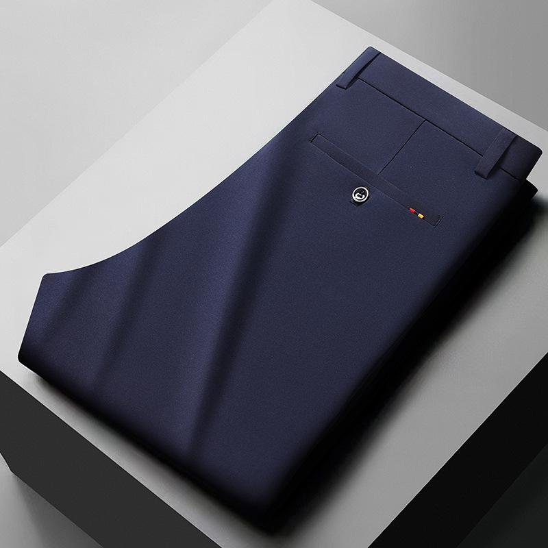 Romon Men's Ice Silk Elastic Summer Pants - Middle-aged Casual Loose Straight Leg Design