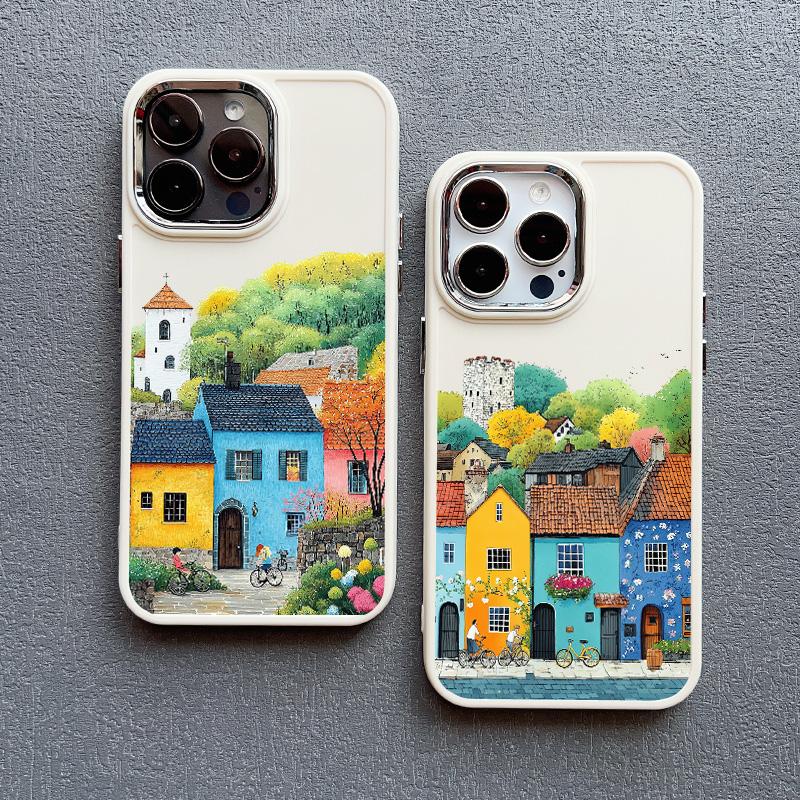 Picturesque Landscape Town Silicone Phone Case For iPhone 16 15 14 Pro Max Plus 11 12 13 Pro Max 7 8 Plus SE2 XS X XR Back Cover
