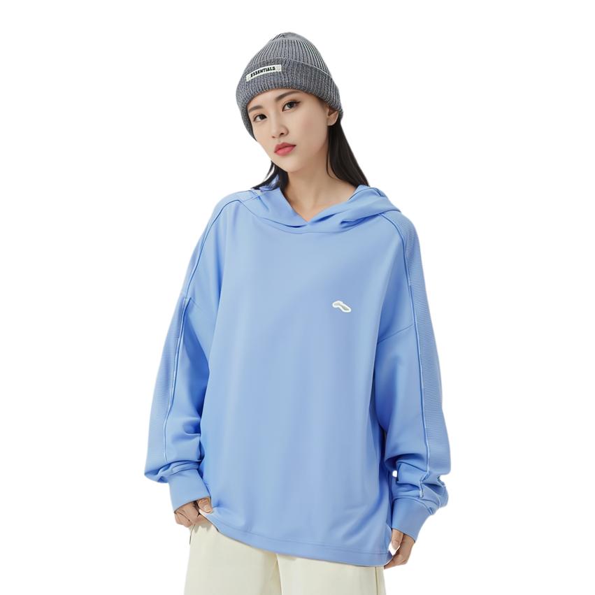 Li Ning Solid Color Loose Knit Hoodie Women Hoodies Blue AWDR360-4