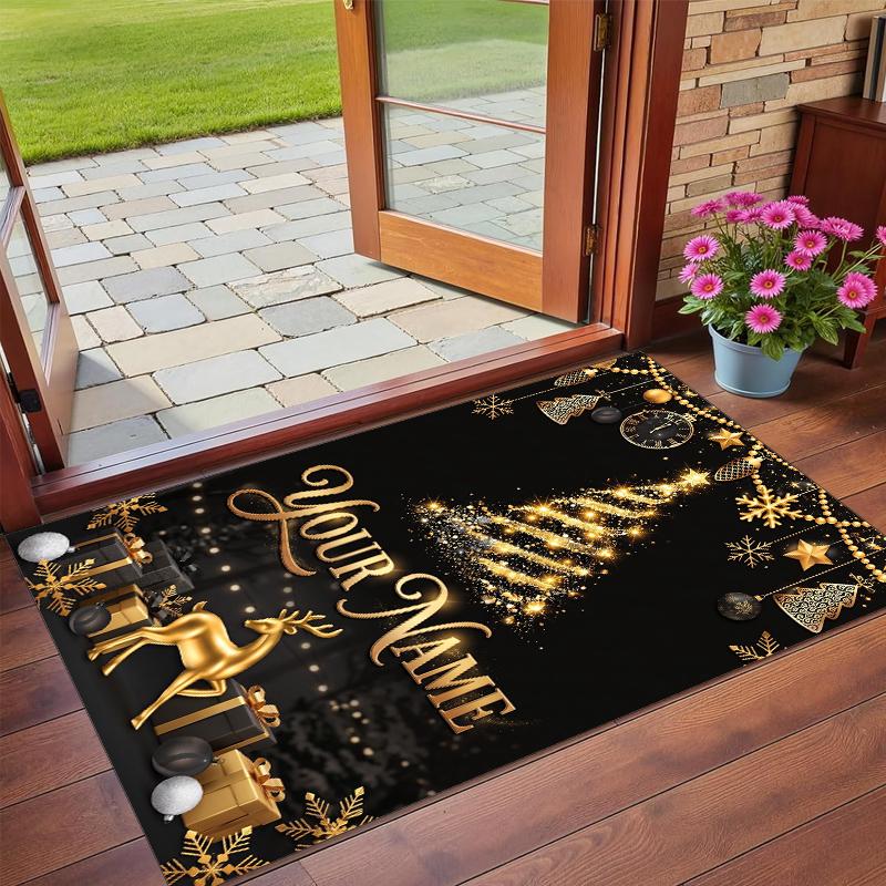 Christmas Custom Name Printed Square Area Rug Soft Non Slip Floor Carpet For Bedroom Holiday Gift