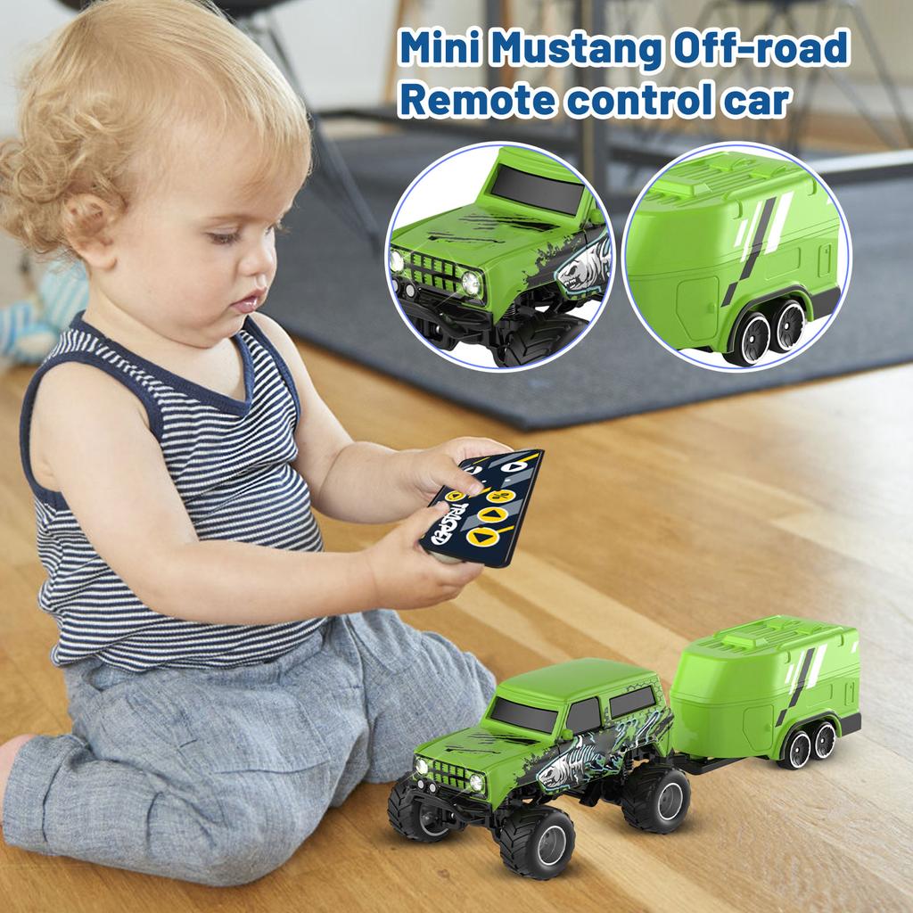 RC Truck, 1:Maßstab 64 LKW mit Lichtern, ferngesteuerter LKW, 2,4 GHz RC-LKW, wiederaufladbare ferngesteuerte Sattelzugmaschine mit Anhänger