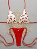 Cherry Print Backless Three-Piece Bikini Set - European American Style, 2026 Collection