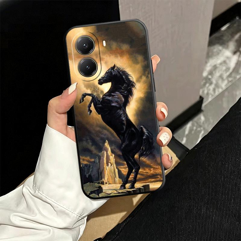 Black Horse Galloping Soft Phone Case for Xiaomi Poco X5 X6 X7 X8 Pro Max X3 F7 F8 Ultra M8 M7 M6 M5 Redmi 15 15C 14C 13C 12C X4