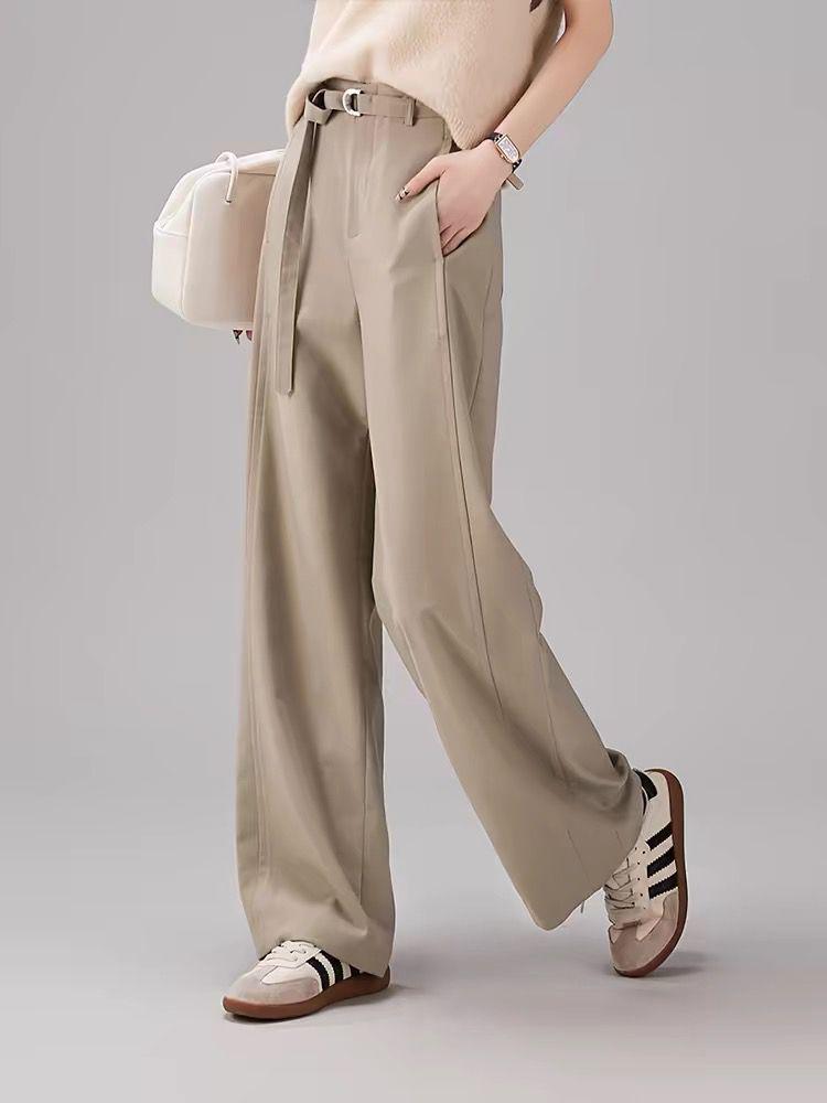 2026 Women's Black Cotton High-Waisted Wide-Leg Pants - Loose, Slimming, and Floor-Length for Spring and Autumn.
