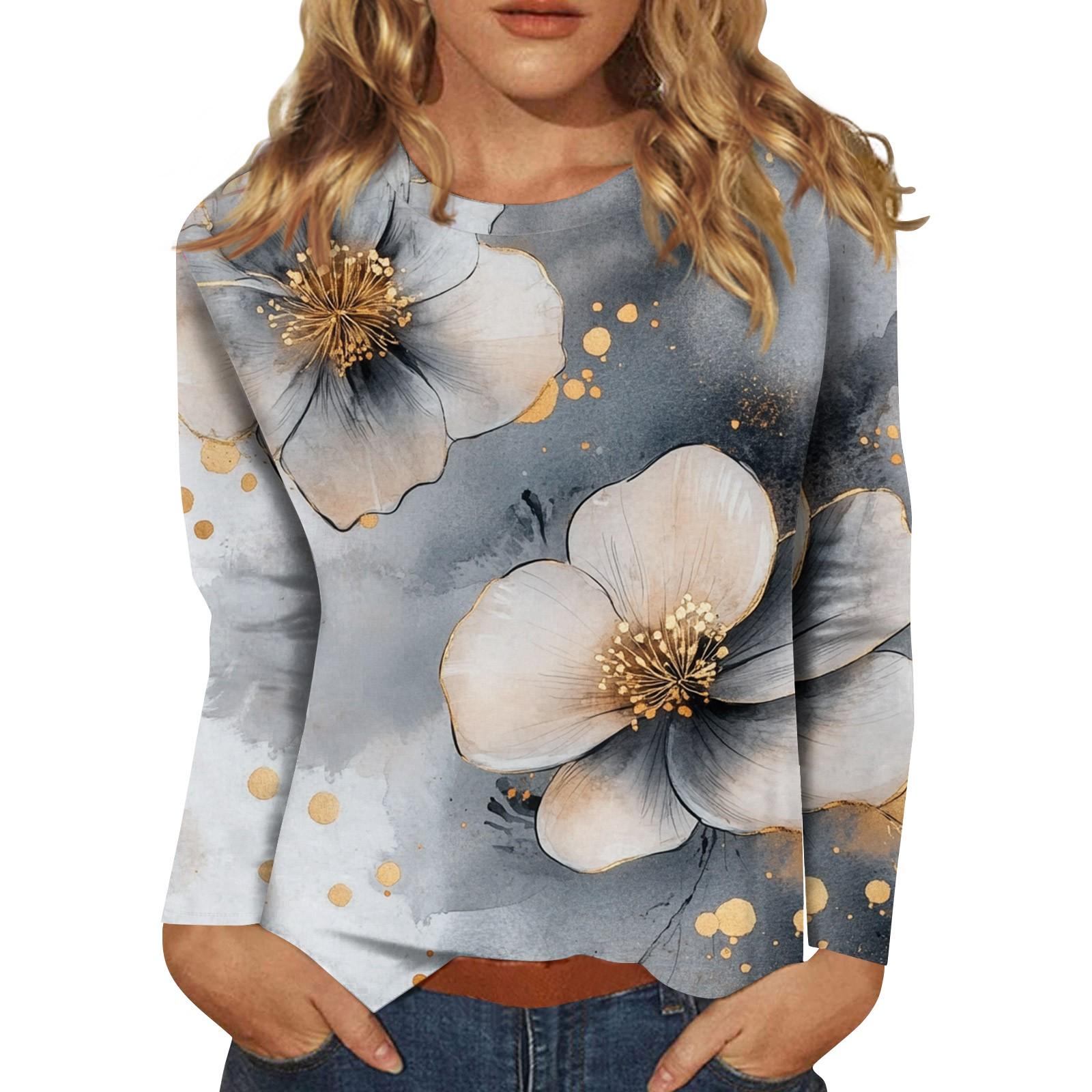 

Женская мода повседневный топ с длинным рукавом и круглым вырезом с цветочным принтом L горячий розовый