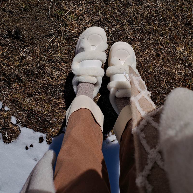 Cow Split Leather Keep Warm Winter White Sneakers Platform Women Artificial Wool Casual Shoes