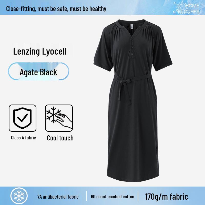 

Women s Summer Cooling Tencel V-Neck Pajamas - Stylish Raglan Nightgown for Middle-aged Ladies and Moms L (Recommended weight 110-130 lbs)