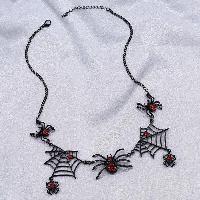 Vintage Gothic Spider Necklace Halloween Spider Net Pendant Necklace Punk Style Reptile Animal Jewelry for Women Girl