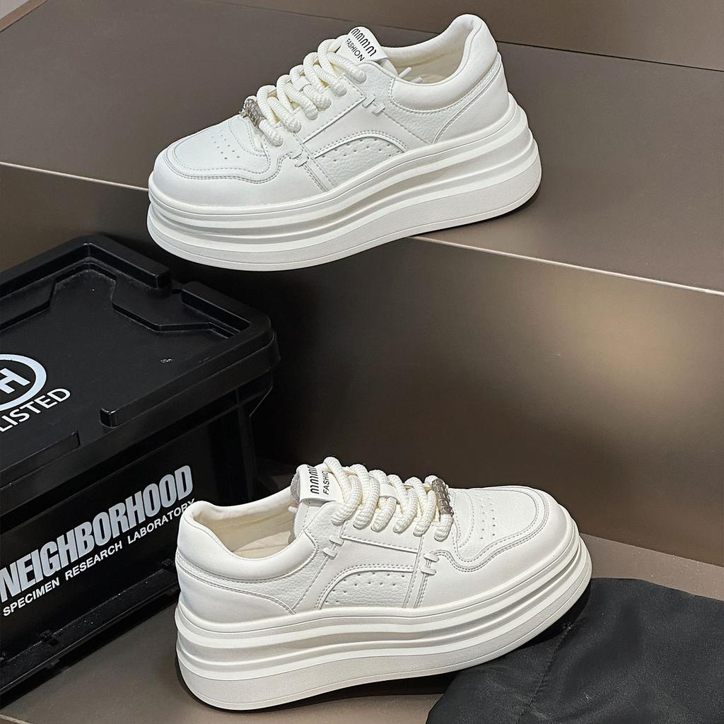 Thick-soled Leather Women's New Autumn Versatile Single Shoes Muffin Sports Shoes Inner Height-increasing Casual Board Shoes