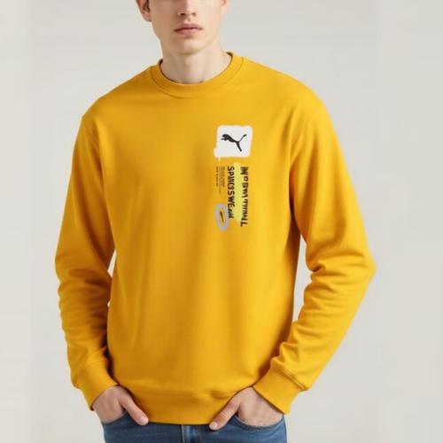 PUMA Men's Pullover Hoodie with Logo Lettering in Yellow