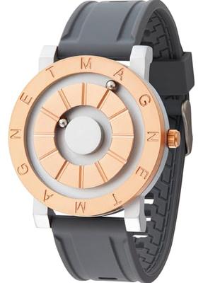 EUTOUR Magnetische Herrenuhr, Stilvoll, Schlicht, Lässige Quarz-Uhr mit Magnetkugel-Design, Wasserdicht, 40mm Zifferblatt, Gummiarmband, Gold & Silber