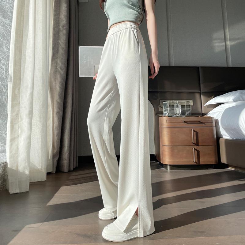 

Широкие брюки для женщин, летние, тонкие, белые, узкие, прямые брюки, с высокой талией, универсальные, свободные, повседневные, драпированные, костюмные брюки 4XL бежевый