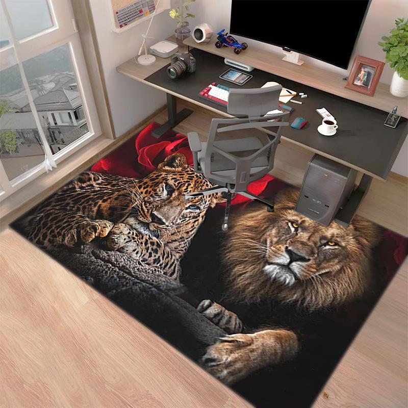 1PC Lion pattern printed Carpet Rug for Living Room Bedroom Home Sofa Decoration,Non-slip Floor Mat Floor mat