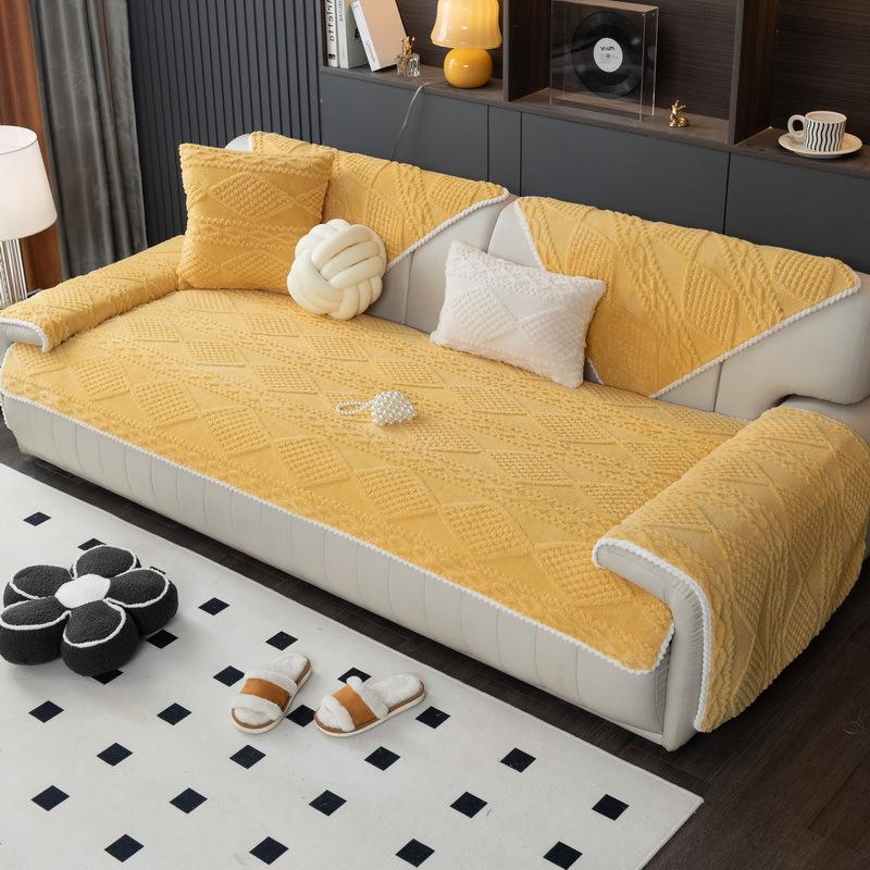Nordic Jacquard Sofa Cover Shu Velveteen Couch Cover Living Room Sofa Cushion Non-slip Sofa Towel L-shaped Couch Protective Case