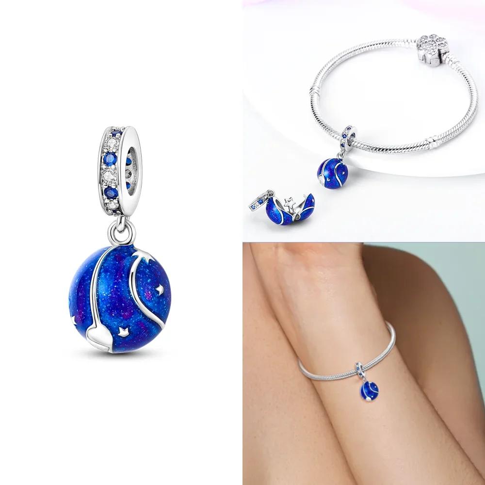 Charms Copper Original Sun Pendant Blue Star Moon Snowflake Ball Beads Fit Bracelet Women Jewelry Making Diy Gift