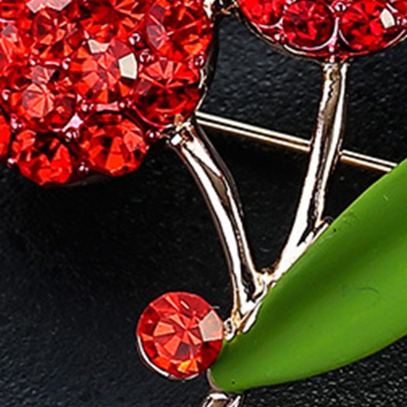 Versatile  Cherry Brooch Accessory Eye Catching Green Zircon Cherry Jewelry Pin Charm for Casual and Formal Attire