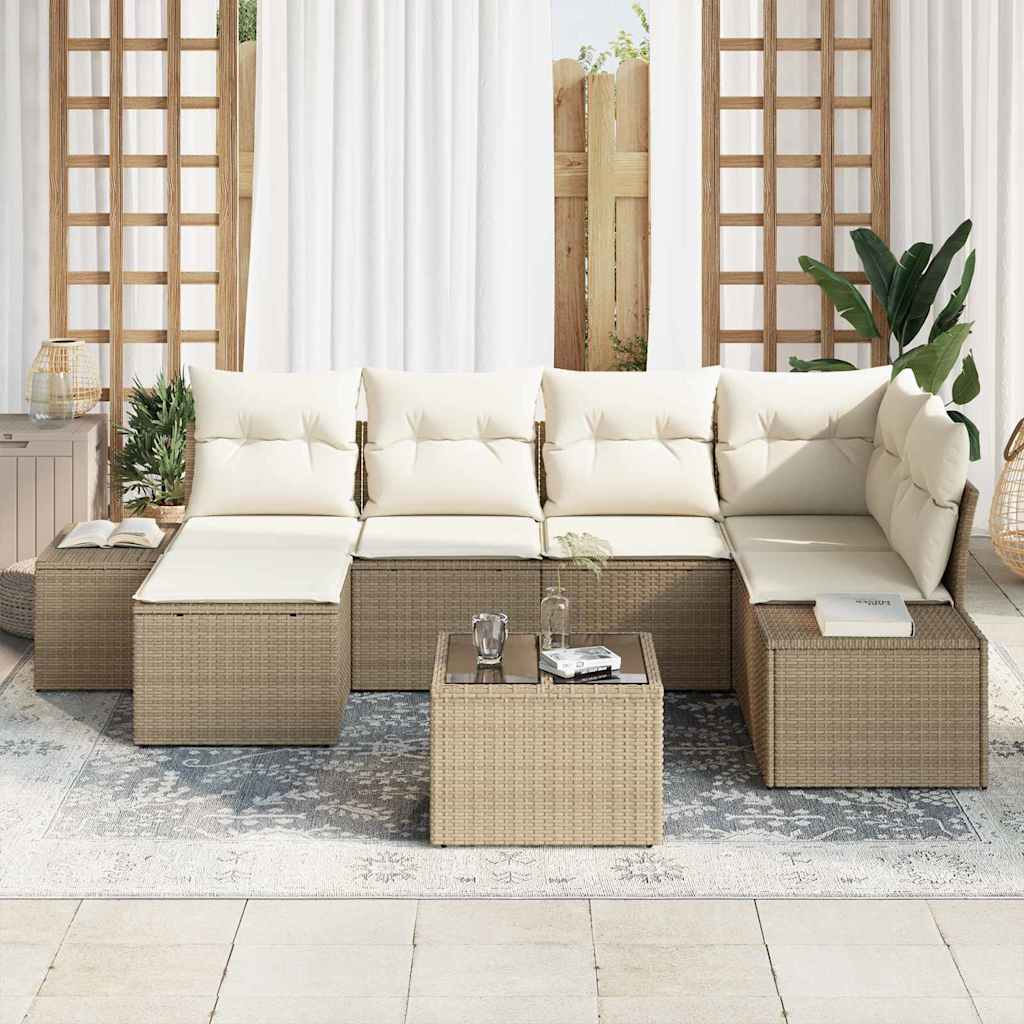 Garden Sofa Set with Cushions 6 Pcs Beige and Cream Poly Rattan