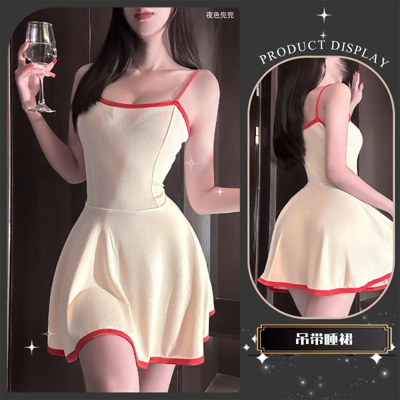 Sex underwear pure desire square neck suspender contrasting color dress temperament summer new design sense waist