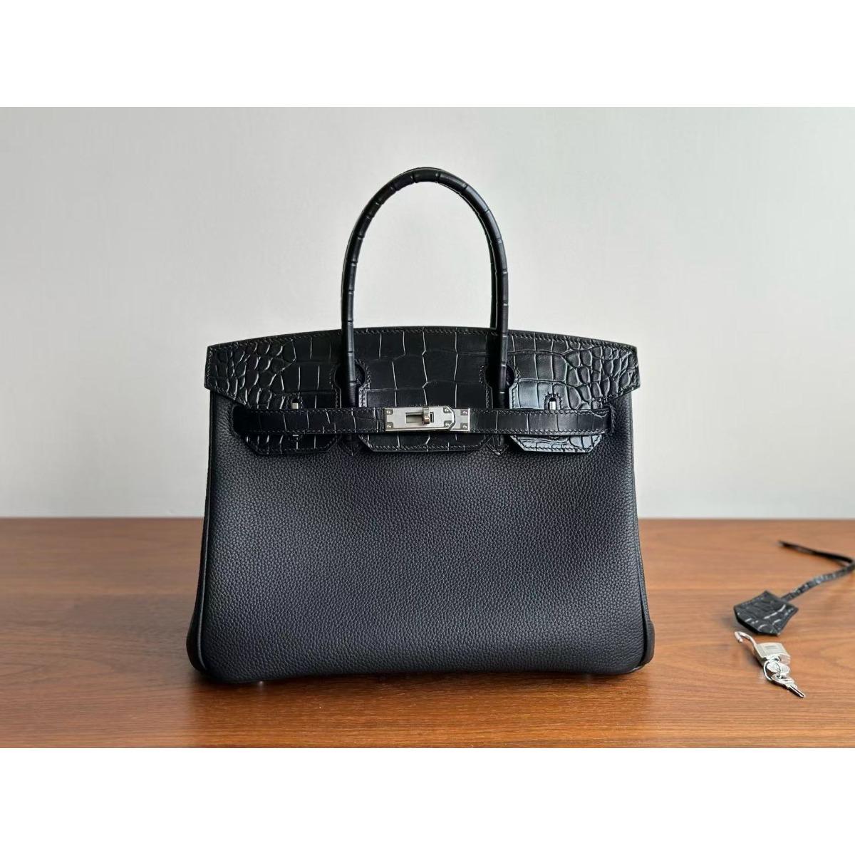 Настоящая кожа узор крокодил платиновая сумка коровья кожа серия того переносная платиновая сумка большая вместимость 25*20*13 чёрный