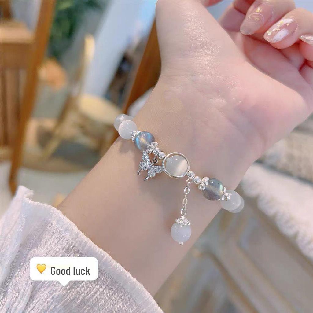 Douyin Influencer Cat's Eye Stone Blue Moonstone Peace & Joy Pendant Bracelet - Ideal Gift for Students & Best Friends