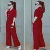 Women's Summer Fashion Suit: Short Slim Fit Top & Wide-Leg Pants Two-Piece Set
