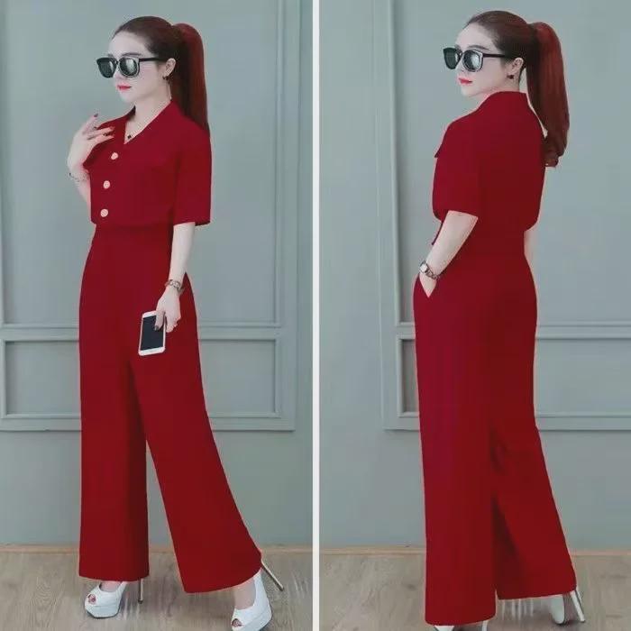 Women's Summer Fashion Suit: Short Slim Fit Top & Wide-Leg Pants Two-Piece Set