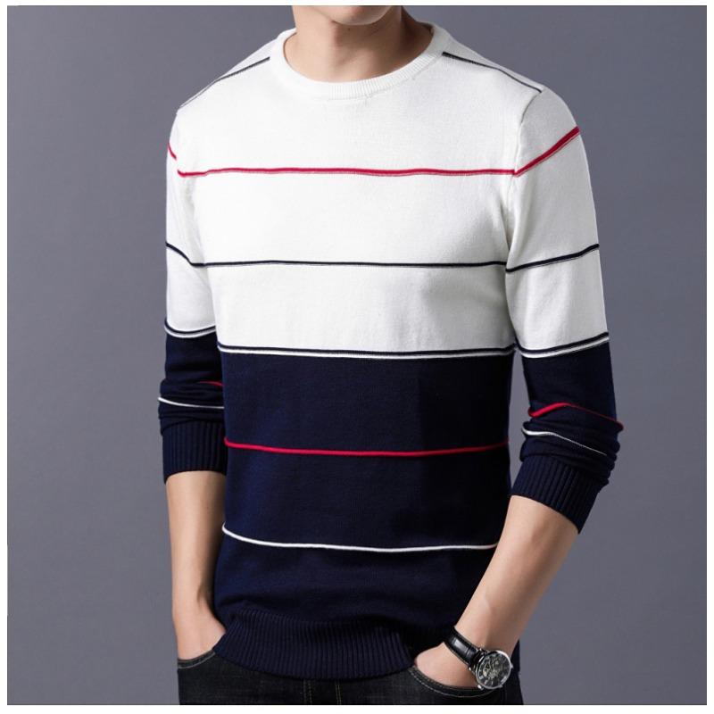 Men S Slim Fit Crew Neck Long Sleeve Striped Knit Pullover Sweater