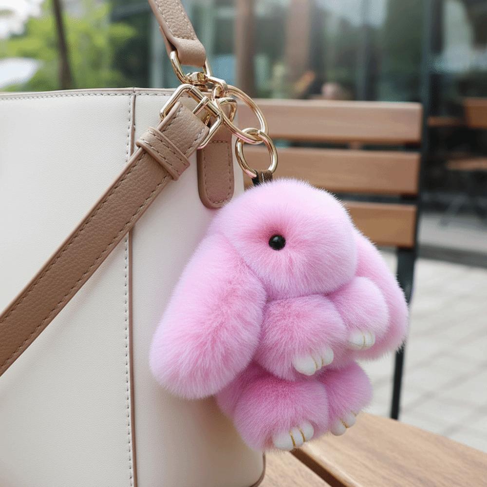 Lovely Play Dead Rabbit Doll Fluffy Plush Rabbit Pendant Rabbit Fur Keychain  Children's Toys