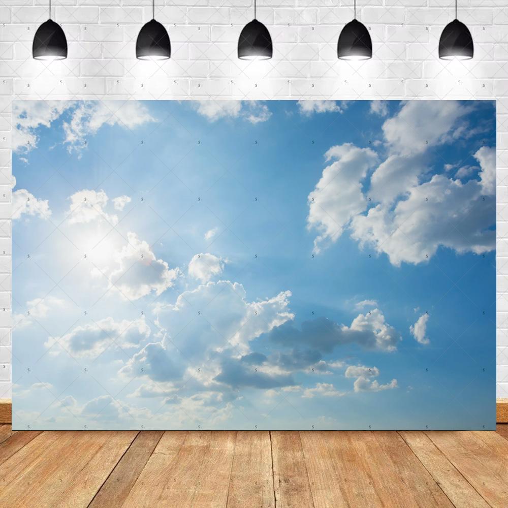 Blue Sky White Cloud Photography Props Decortions Background Realistic Sunlight Photo Studio Backdrop Supplies Banner Kids Gifts