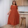 QICED Plus-size Elegant Spring Summer Solid Color Loose High-waisted Cotton and Linen Dress