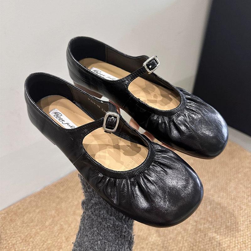 

Fashion Fashion Pleated Women Mary Janes Flats Shoes Soft Female Round Toe Footwear Buckle Ladies Flats Shallow Shoes 35 чёрный