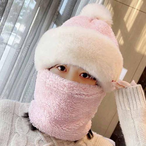 

Зимняя теплая ветрозащитная шапка, детская шапка-шарф, маска, интегрированный головной убор для защиты ушей, велосипедная утолщенная теплая шапка-шарф розовый