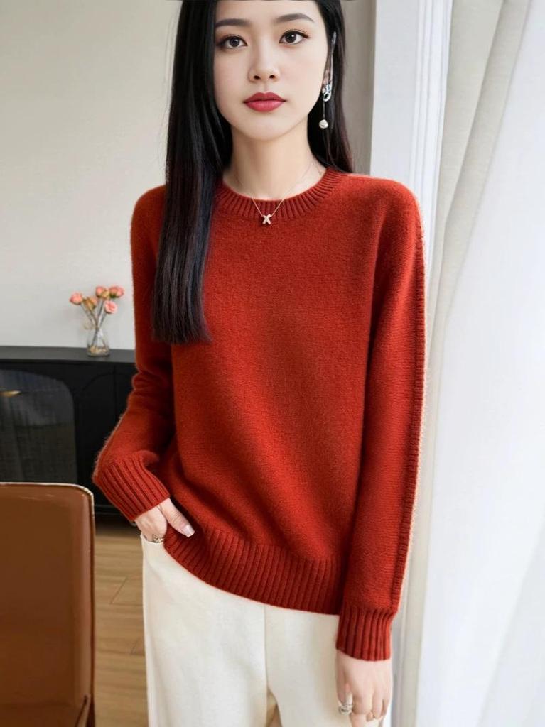 Dicker Damen-Wollstrickpullover: Herbst/Winter, Vielseitiger Pullover mit Rundhalsausschnitt