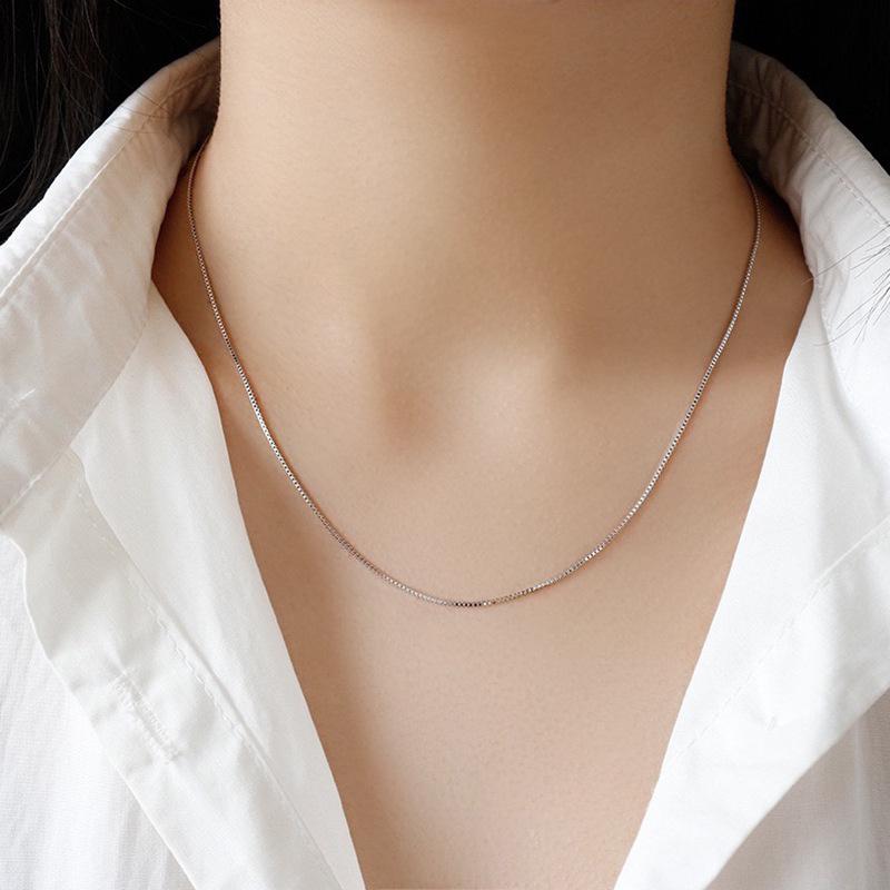 S925 Sterling Silver Clavicle Chain Female Simple Temperament Box Necklace Female Korean Style Sweater Chain Pendant Women Gift