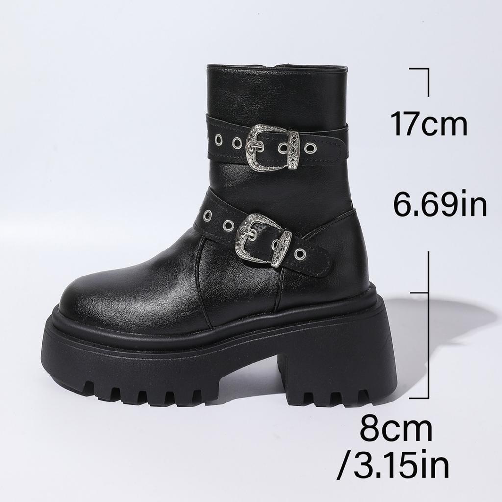 Women's Chunky Sole Ankle Boots Zipper & Side-Zip Combat Boots Winter Fleece-Lined Booties Versatile Leather Boots Platfo 65