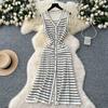 Striped Knitted Dress Summer Women's Wear Small Cinched Waist and Slimming Cardigan Vest Dress