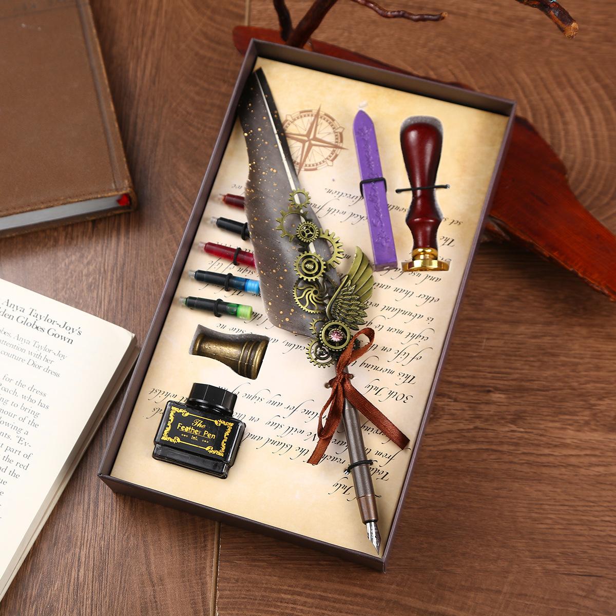 

Креативный ретро механический набор с перьями Студенческий подарок Перо Вставка Печать Воск Перо Бизнес-подарок Перо 0.5mm