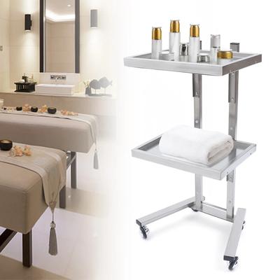Trolley cu 2 nivele și roți, Trolley din oțel inoxidabil pentru salon de coafură cu tavă de depozitare, Argintiu